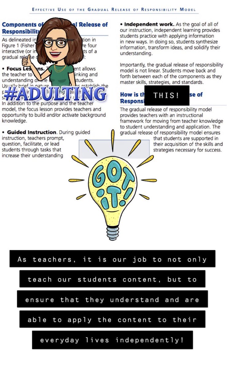 kkirbyteach's tweet photo. Gradual release of responsibility is an awesome model! #booksnap2 #ksuece4410 https://t.co/r9klLnkuhl