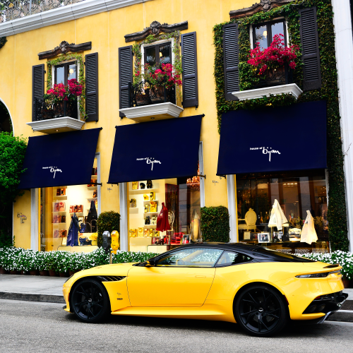 astonmartin's tweet photo. There’s a new kid in town.

The Bijan Edition DBS Superleggera rests outside House of Bijan on Rodeo Drive.

#QbyAstonMartin https://t.co/YXHw65zdts