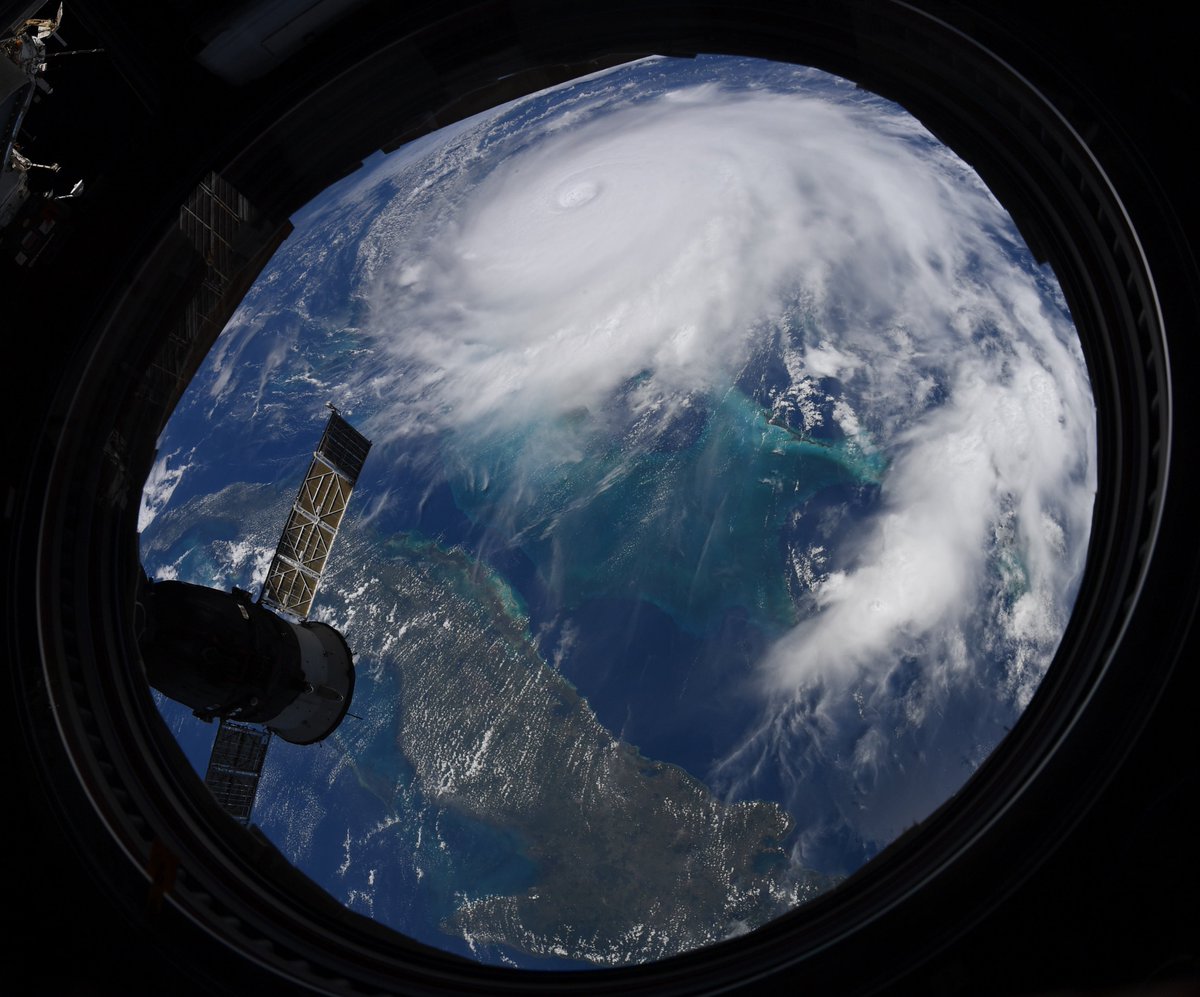 Space_Station's tweet photo. .@astro_christina captured these images of #HurricaneDorian on Sept. 2 from the space station as the storm churned over the northwestern Bahamas. #Hurricane #Dorian https://t.co/rC8Q2pORIo