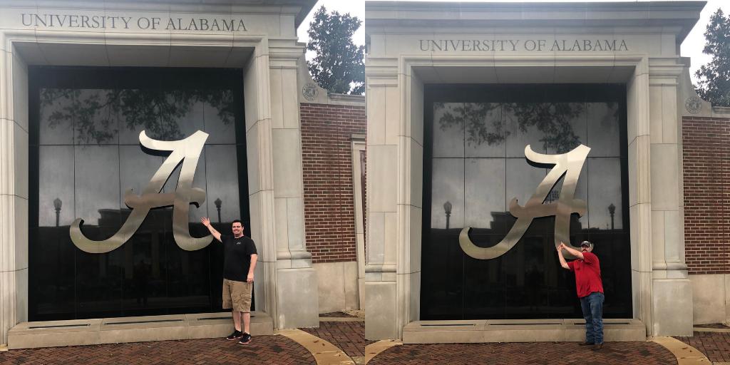 CrimsonShowdown's tweet photo. Johnathan Lewis &amp; @AlabamaCowboy71 "Alabama Cowboy" visiting the University of Alabama. #RollTide #BamaFactor #outworkyesterday #crimsonshowdown https://t.co/S7EMF9vwlg