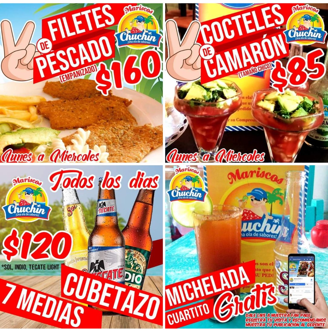 MariscoChuchin's tweet photo. LUNES a MIÉRCOLES de #PROMOCHUCHIN!! 
Tenemos #Promoción🙋‍♂️🙋‍♀️ en #CoctelDeCamarón CHICO🦐 y en #FileteDePescado empanizado🐟...y TODOS LOS DÍAS también tenemos promoción en #Cubetazo de #Cervezas Sol, Indio o Tecate Light (No aplica en combinación de cervezas)🍻#MariscosChuchin https://t.co/jYjg4oM2YV