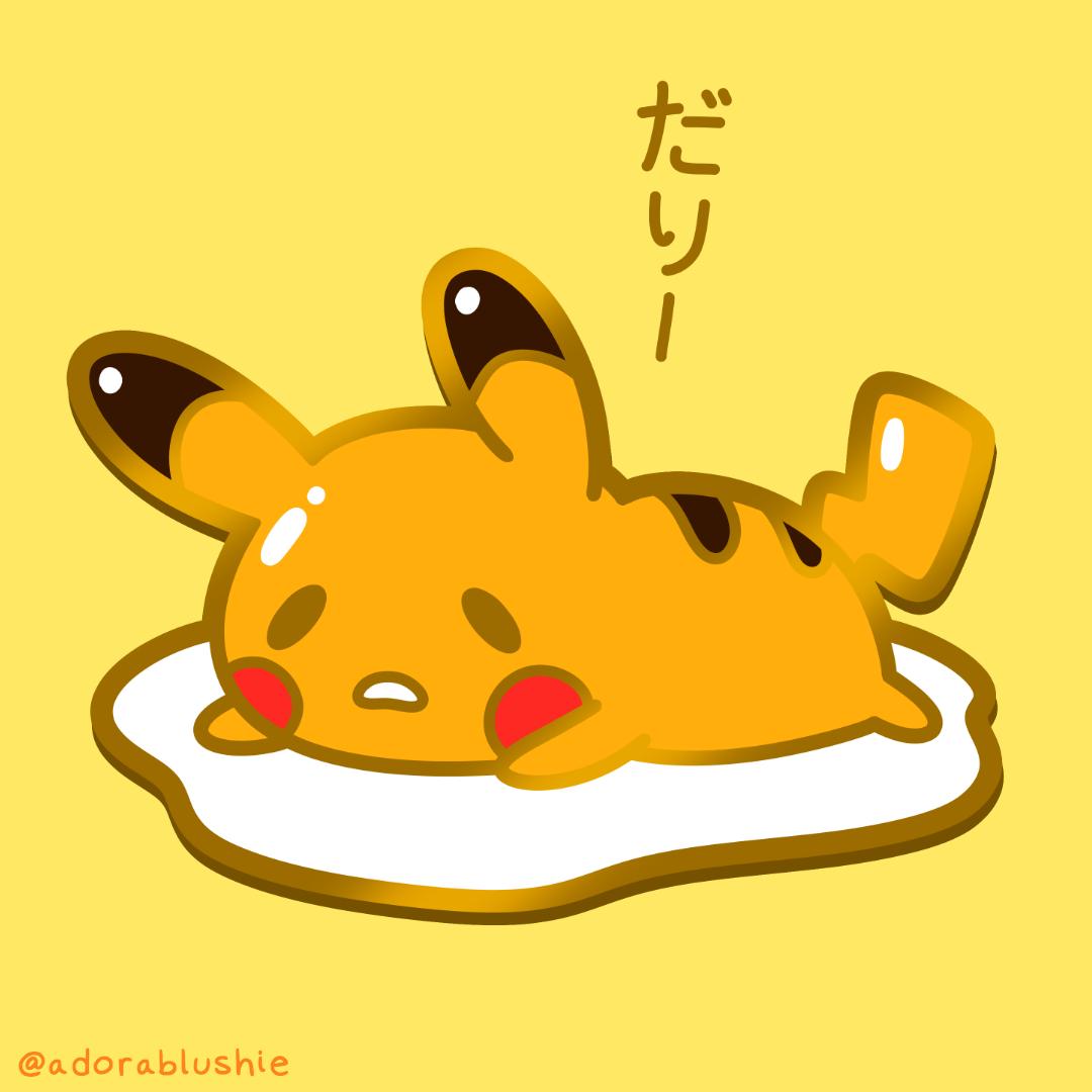 I've been working on these Gudetama x Pikachu designs this week 🍳
