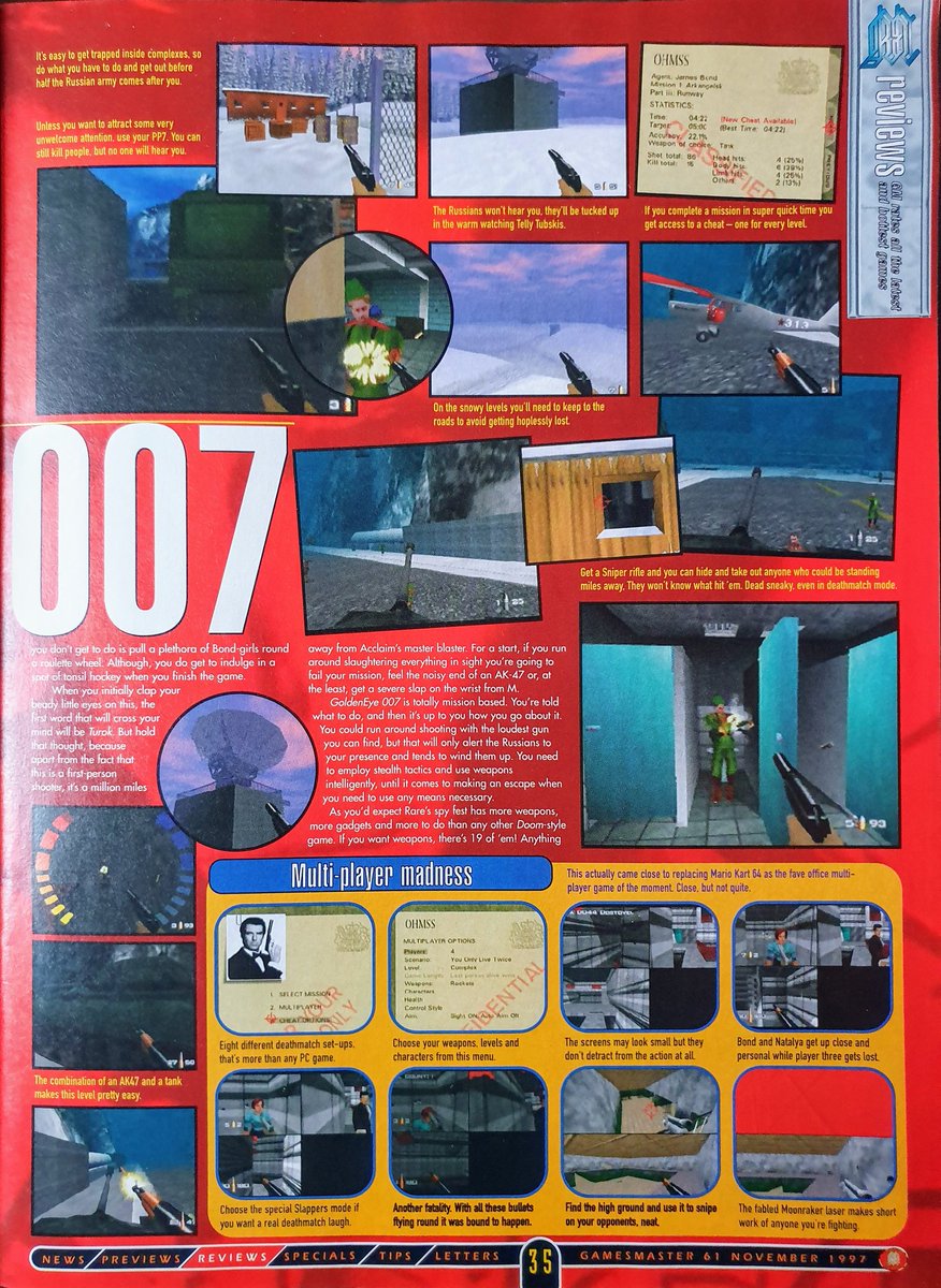 GamesmasterSaid's tweet photo. Issue 61, November 1997

Goldeneye 007 review (N64): "The greatest movie license of all time, and one of the best games you'll play for ages."

@007GoldenEye25 @007 @RareLtd @gedossier007 @goldeneyesource #n64 #rare #goldeneye #nooddjoballowed https://t.co/NRXIGgbMYx