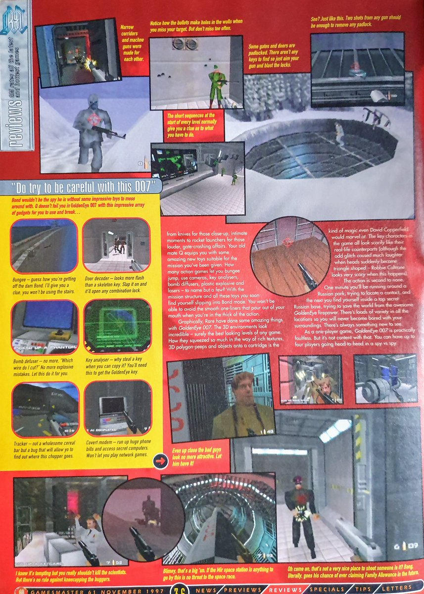 GamesmasterSaid's tweet photo. Issue 61, November 1997

Goldeneye 007 review (N64): "The greatest movie license of all time, and one of the best games you'll play for ages."

@007GoldenEye25 @007 @RareLtd @gedossier007 @goldeneyesource #n64 #rare #goldeneye #nooddjoballowed https://t.co/NRXIGgbMYx