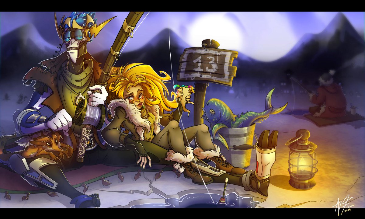 retromissile's tweet photo. Drawing some RP stuff. :3 Liz and Zero doing some ice fishing at Hole 13. It will probably end well... will it?

#WSRP #Wildstar #ZeroHalcyon #Mechari #Aurin https://t.co/IyT2PtJhdl