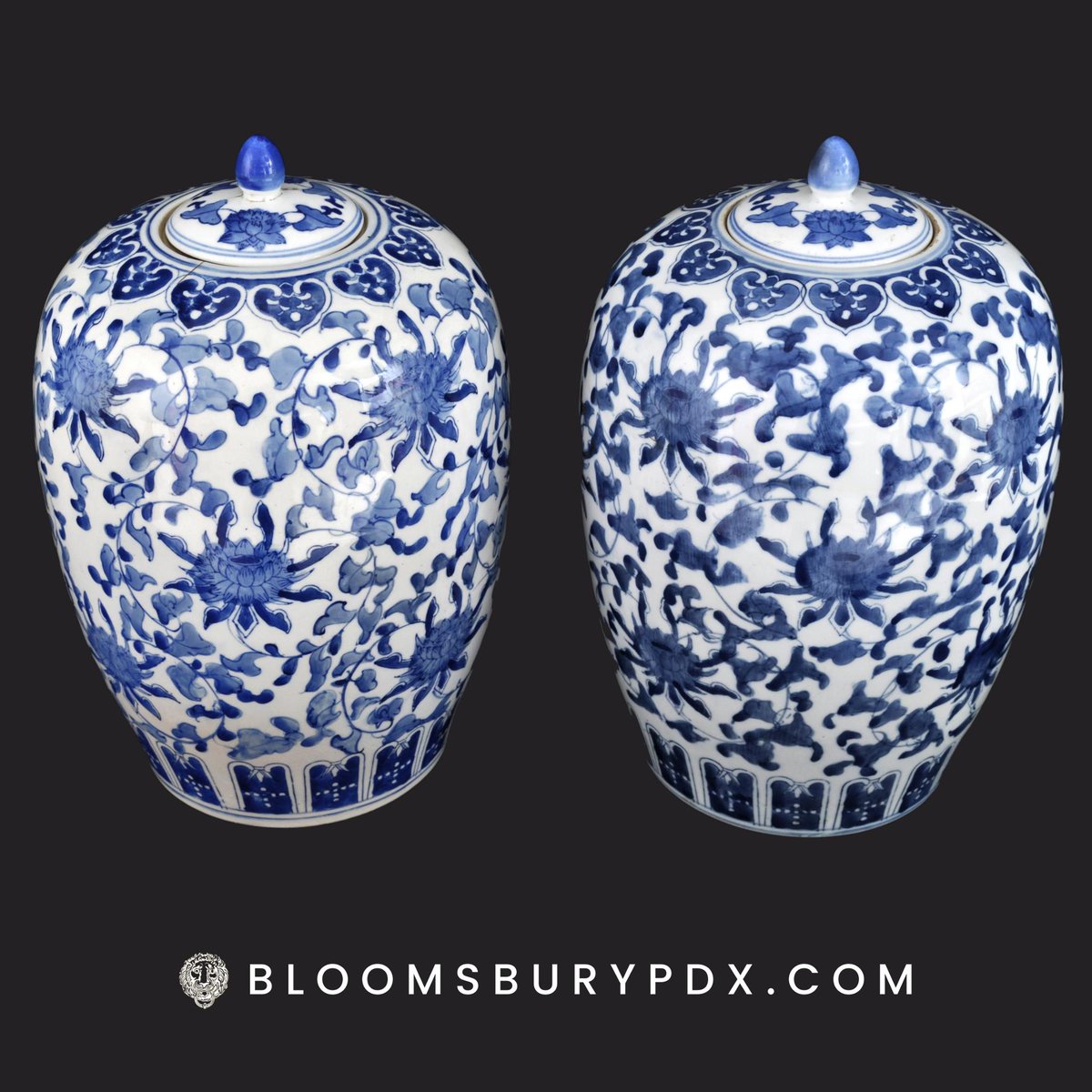 Pair of Antique Chinese Qing Dynasty Blue and White Porcelain Melon Jars, c. 1900
  
bloomsburypdx.com/collections/ce…
  
#antique #chinese #qingdynasty #blueandwhite #porcelain  #antiques #antiqueporcelain #antiqueceramics #chineseporcelain #chineseart #ceramics #pottery #interiors #pdx