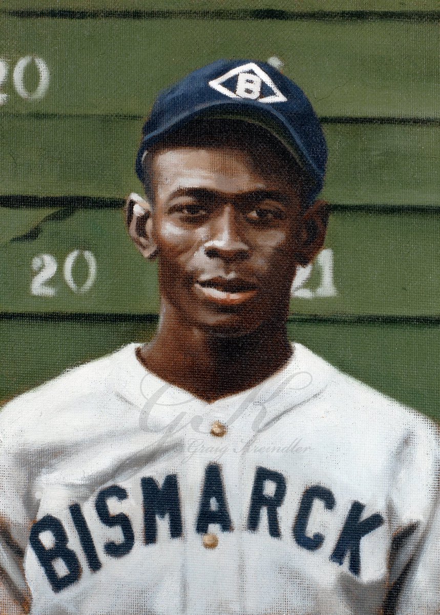 A small portrait of Satchel Paige with the Bismarcks in 1935. This is one of 200+ paintings of mine that will be on display at the Negro Leagues Baseball Museum in the spring of 2020.