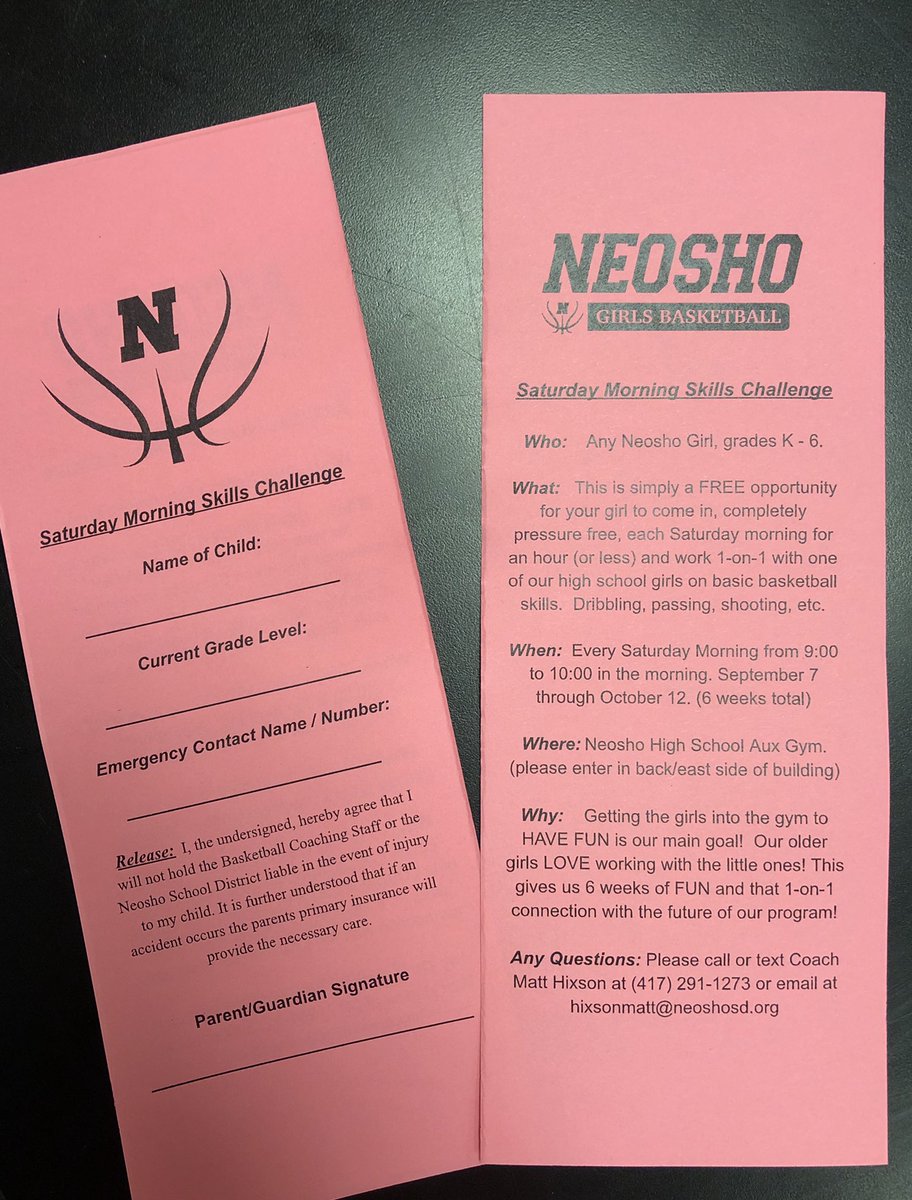 Attn all Neosho K-6 Girls: Starting this Saturday morning from 9:00-10:00, your NHS Girls 🏀 team will be hosting a FREE skills clinic! Come hang out with the NHS players, practice your 🏀 skills, &amp; become part of the NHS Girls 🏀 family! #RunAsOne