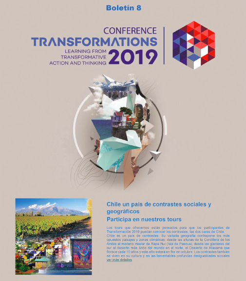 Transform2019's tweet photo. El boletín 8 de la Conferencia de Transformación esta disponible! Tienes hasta el 12 de septiembre para registrarte en nuestros talleres de TransAction ¡No te los pierdas! No olvides echar un vistazo a nuestros fantásticos Tours de Transformación https://t.co/E9zFe1jpjr #COP25 https://t.co/ISUcUizSlj