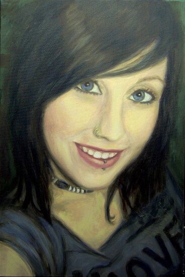 This is a 24 x 36 gallery style 3” stretched canvas support of Jen.It’s large & in charge - big and bold!This young lady had her own distinct style & a wonderful youthful energy!Jen has this glamour style portrait in her own home now.