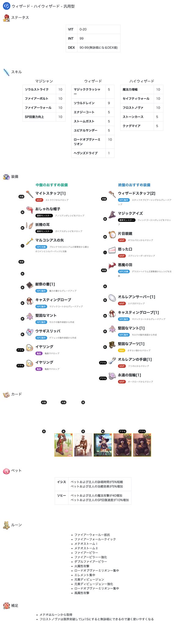 ばてぃ ラグマス ウィザード ハイウィザードのおすすめのステ振り スキル 装備 カード ルーン ペットの情報をまとめました T Co Rphh7oltow ラグマス T Co Jcaegj7rfd Twitter