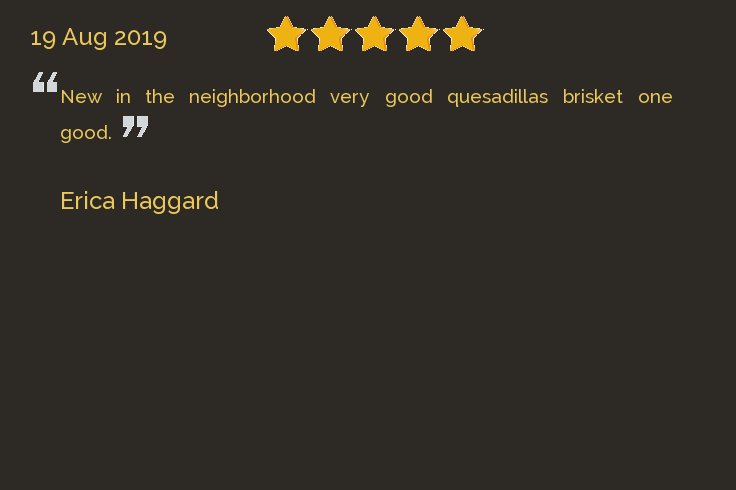 New 5-star from Erica Haggard: "New in the neighborhood very good quesadillas brisket one good." Find more at texymexyrestaurantnoblesville.com/testimonials/