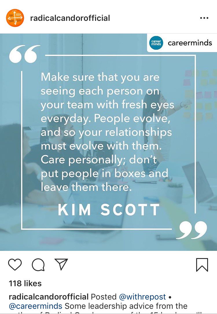 Repost - @RadicalCandorOfficial - Make sure that you are seeing each person on your team with fresh eyes everyday! #Leadership #Culture #Trust #Communication