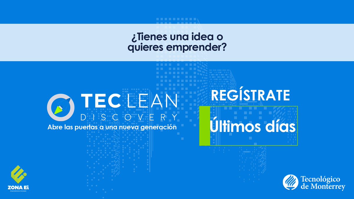 Tec_CCM's tweet photo. ¡Sé parte de la nueva generación de #TecLean Discovery! #Tec 💙💻📈
Regístrate al programa en https://t.co/ZLoPFT4Inl.
Informes: letorres@tec.mx https://t.co/u5Ds63MMOj