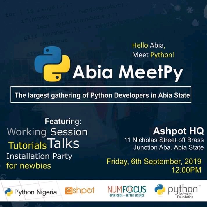 iam_saintben's tweet image. Preparations have been made, don&apos;t miss this. This is the first of its kind in Abia State 
#AbiaMeetPy
#HelloAbiaMeetPython
@AbiaPython @Nmesoma_joan @AgansMiracle @AnnieloveAnn @christypsalms @psalmskalu