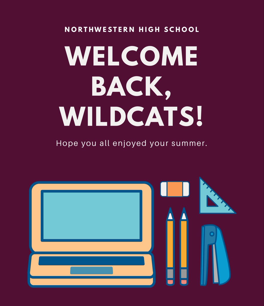 northwesternsga's tweet photo. Welcome back, everyone! 🙂 Hope you all enjoyed your summer and are now getting ready for the first day of school! 🐾 https://t.co/vnhrUwG9Wc