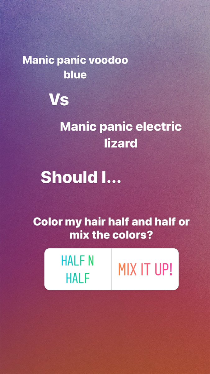 NaughtyAdri's tweet photo. #whatyouthink @manicpanicnyc #manicpanicvoodooblue #manicpanicelecticlizard #halfandhald #mixitup #whatshouldido #coloryourhair #helpmedecide  #dyeyourhair https://t.co/XPckSWRfxy