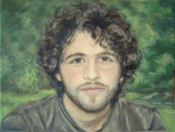 Well would ya look at that ...............STUBBLE!And that beautiful mess of curls all over his head!How does one paint stubble?Brad & his stubble hang on his Mom’s wall now. 