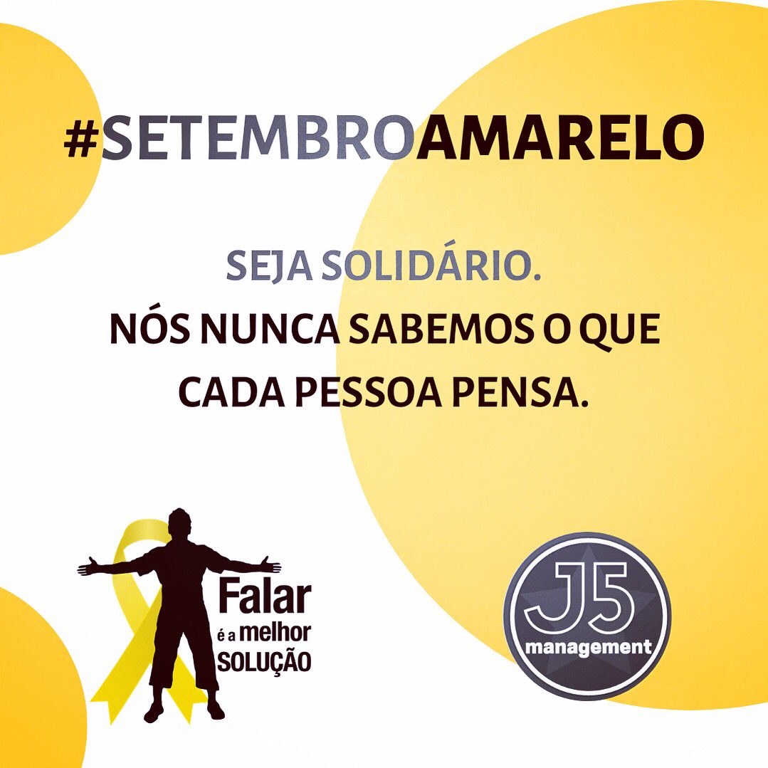 j5management_'s tweet photo. #setembroamarelo é o mês de combatermos o número de suicídios. O Brasil é um dos países com o maior número de pessoas que tiram a própria vida. Não fiquei calado, se precisar conversar procure alguém em quem confie. Não passe por essa fase sozinho! #voceecapaz #voceeimportante https://t.co/zgURcwKdUi