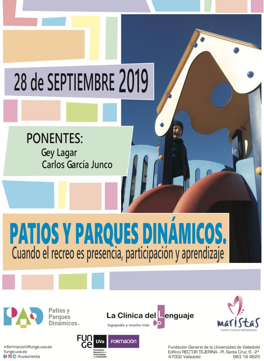 Curso "Patios y parques dinámicos". ayudaparamaestros.com/2019/09/curso-… <a href="/laclinicadellen/">La Clínica del Lenguaje</a> @fungeuva @maristascme <a href="/geylagar/">geylagargl</a> <a href="/cano_junk/">Carlos García Junco</a> <a href="/ElenaMesonero/">Elena Mesonero</a>