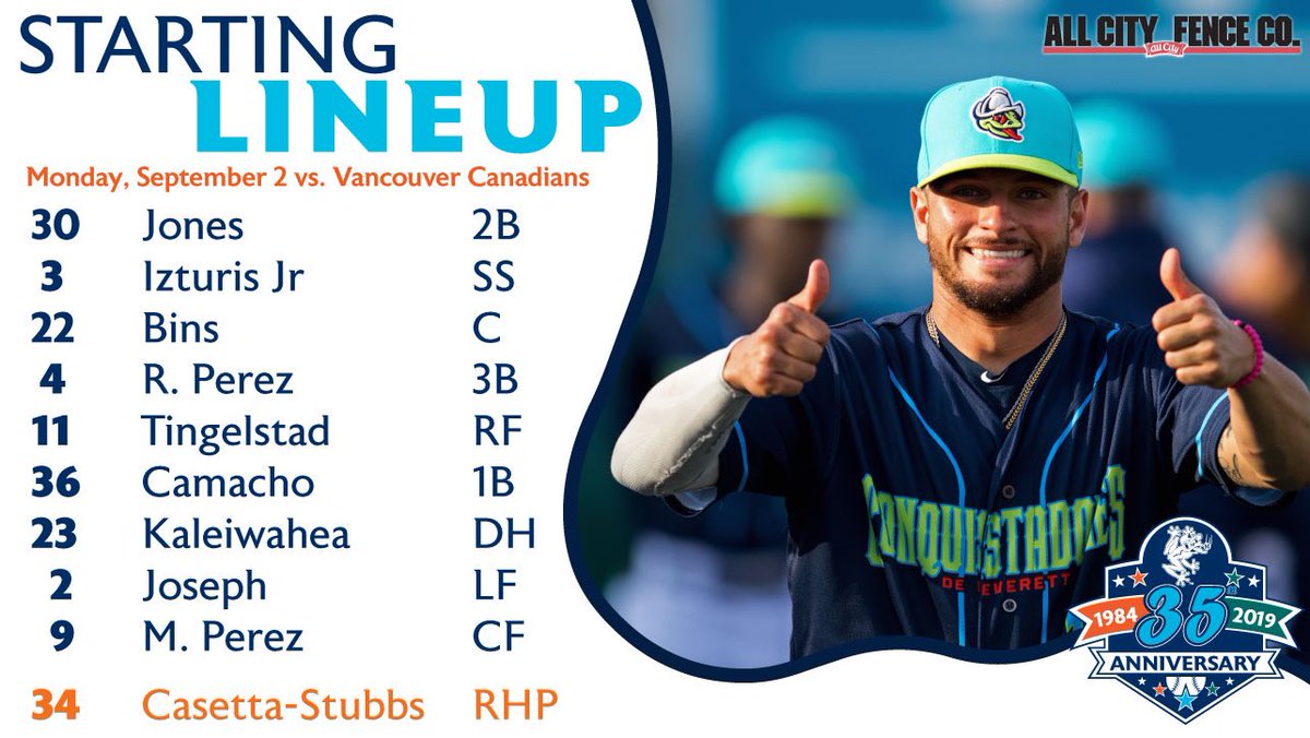 EverettAquaSox's tweet image. Today’s Starters ⚾️ #FinalGame #HowBoutThemFrogs