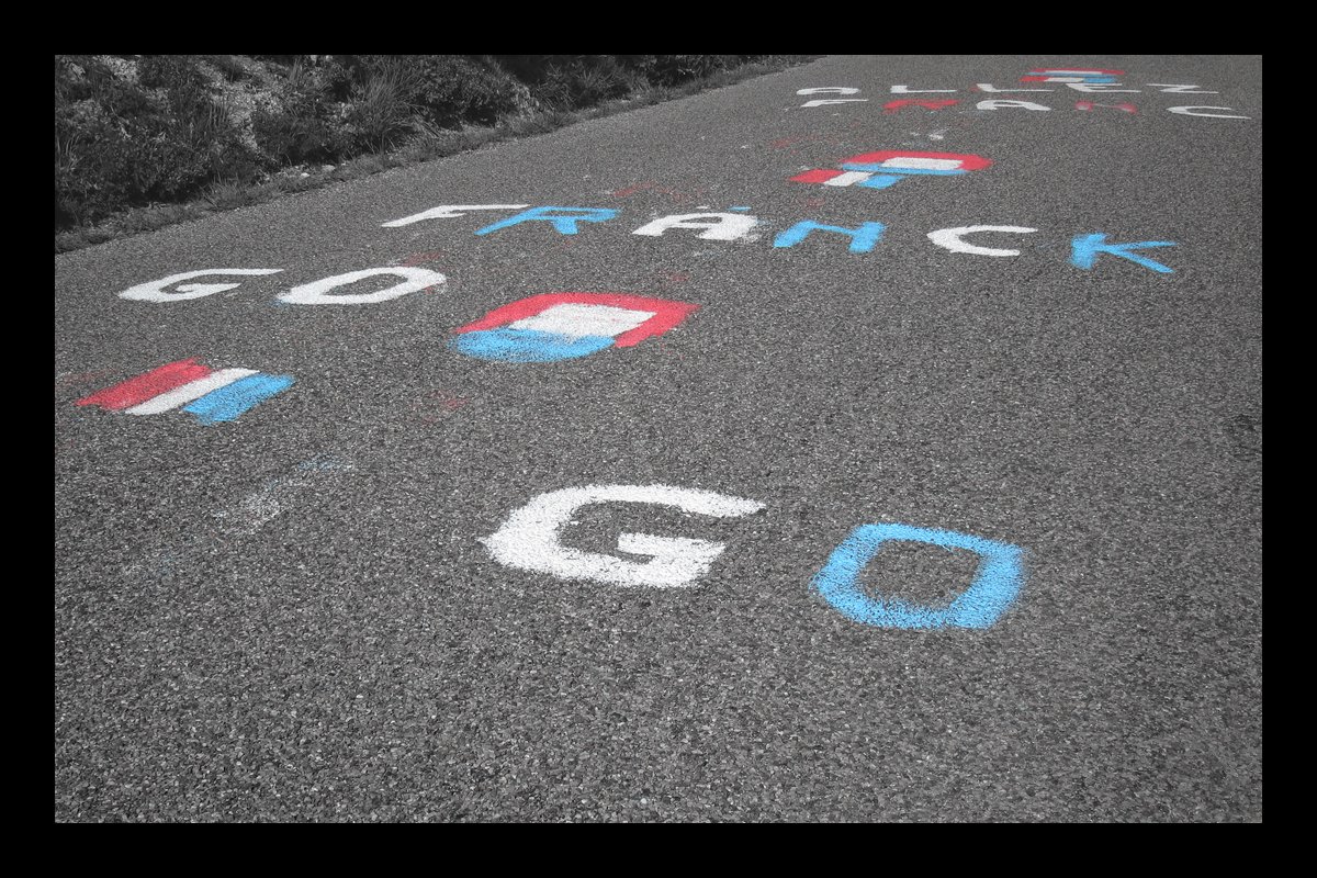 #RoadPaint #TourDeFrance #FrenchAlps #Alpes #ColDuGrandColombier #TDF2012 #FranckSchleck #Luxembourg #flag #cycling #graffiti