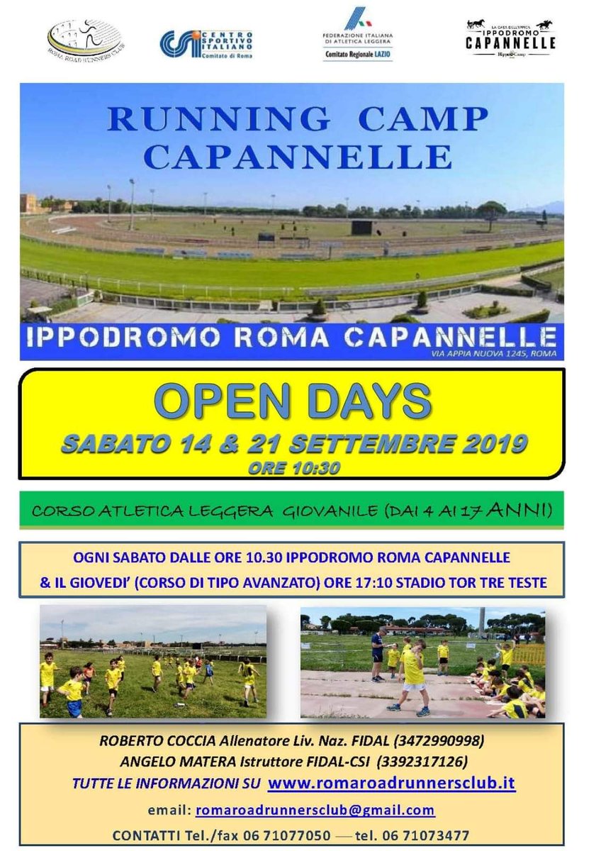 #opendays Ripartono i corsi di ATLETICA Leggera Giovanile a Capannelle! Info romaroadrunnersclub.it