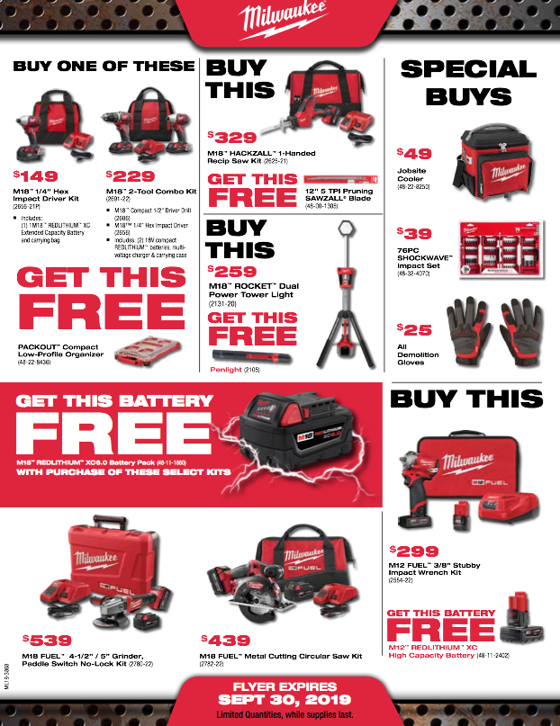 NLDistributors's tweet photo. Hot deals coming your way this month! 🍂🔧

Check out our September @MilwaukeeTool flyer posted below and be sure to visit us to take advantage of these amazing deals!

Visit; https://t.co/I2R18ik4VK to learn more. https://t.co/IwAMuxeNmU
