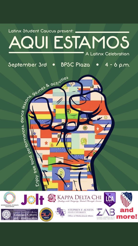 olasfasu's tweet photo. It’s all going down tomorrow at the SC plaza from 4-6 pm! Come join us in celebrating our diverse cultures! There will be music, food, games, and much more! #sfasu #olasfasu #fall2019 #omasfa https://t.co/aZYcCJlStv