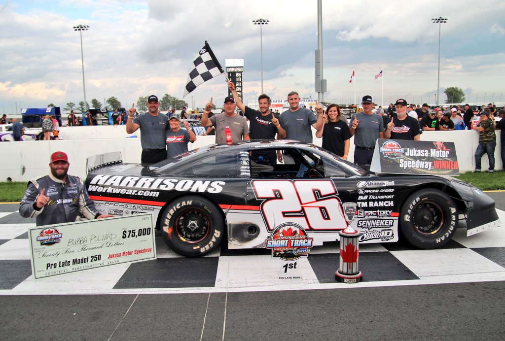 RacingAmerica's tweet photo. #CSTN: @bubbapollard26 celebrates his second consecutive #CanadianShortTrackNationals victory @JukasaMotor. @EddieMac71 finished second with @MattPritiko third. https://t.co/HorUAPfaCR (https://t.co/bzhinMmnT7) https://t.co/g5vRonu5xV