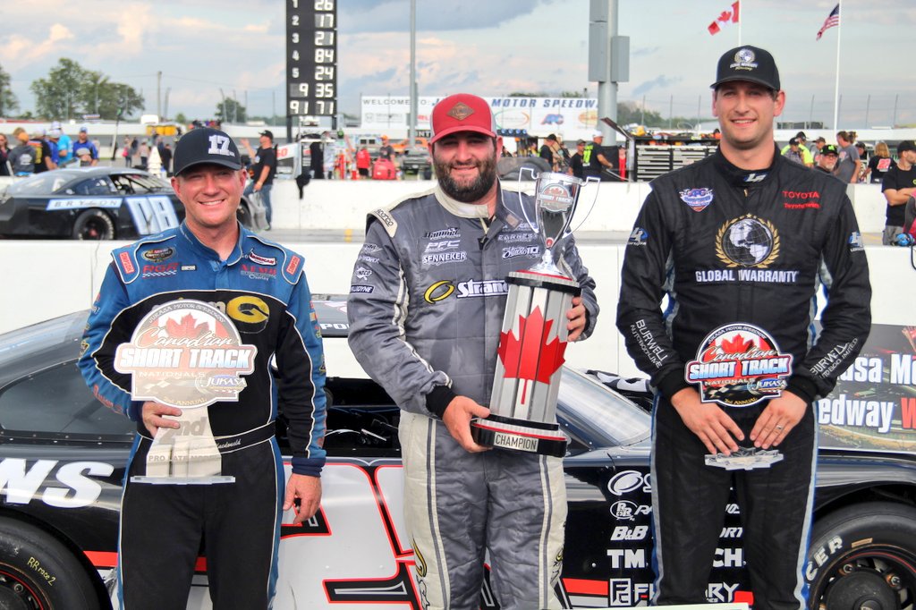 RacingAmerica's tweet photo. #CSTN: @bubbapollard26 celebrates his second consecutive #CanadianShortTrackNationals victory @JukasaMotor. @EddieMac71 finished second with @MattPritiko third. https://t.co/HorUAPfaCR (https://t.co/bzhinMmnT7) https://t.co/g5vRonu5xV