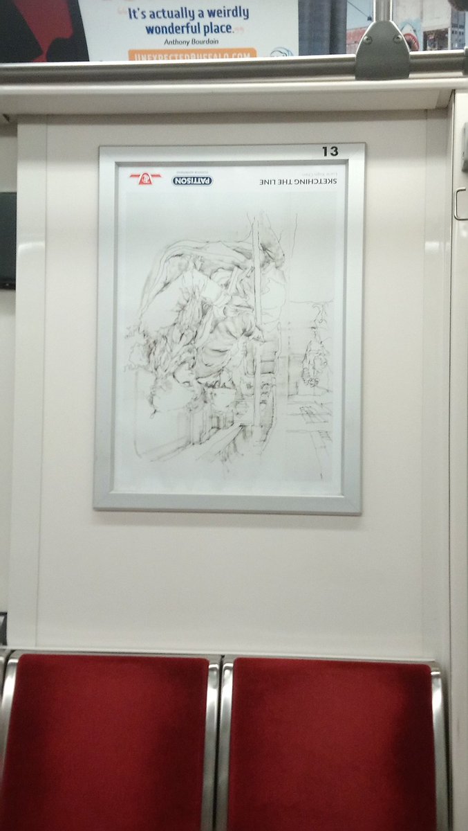SetchiStudios's tweet photo. @TTChelps #TTC not a major issue but one of the "Sketching The Line" posters seem to be upside down in subway cart #5744. https://t.co/8VkQyrBlag