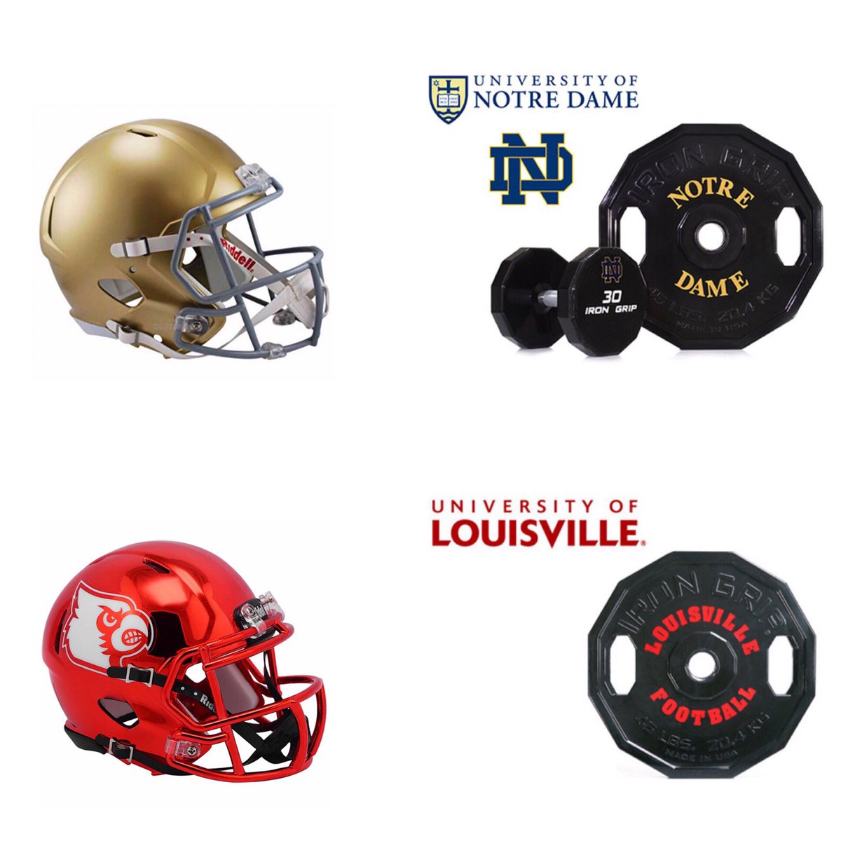 Iron_Grip's tweet photo. Monday night matchup @NDFootball @UofLFootball @NCAAFCS #poweredbyirongrip #americantothecore #irongrip #anythingelseisacompromise #strengthandconditioning #collegefootball #ncaa #ncaafootball #madeinusa #fightingirish #gocards https://t.co/TXqKiRucy9