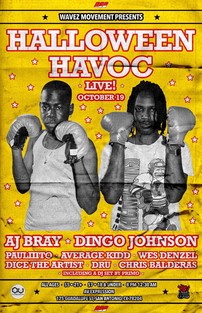 wavezmovement's tweet photo. Halloween Havoc on October 19th at AV EXPRESSION 🎃🥊🌊 #ScaryHours https://t.co/0fzCZLX5Wp