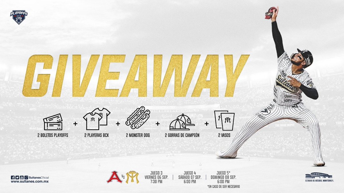 SultanesOficial's tweet photo. ¡GIVEAWAY SULTÁN 🤩🎁!

🔹 Síguenos en Twitter.
🔹 Dale RT a la publicación
🔹 Responde con tu mejor foto apoyando a Sultanes, utiliza el hashtag #MásSultánQueNunca y etiqueta a dos amigos. 

El ganador se escogerá de forma aleatoria el próximo jueves a las 14:00 hrs. 

¡ÉXITO! https://t.co/bPPn7sL8lm