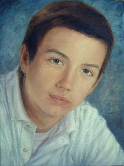 Here’s an 18 x24 modern portrait that was painted from a school photo.My son is photo-phobic so I capitalized on this photo to paint him while he was a senior in high school.He’s also the one you may have heard me ranting on about kicking his 25yr old ass to the polls. 