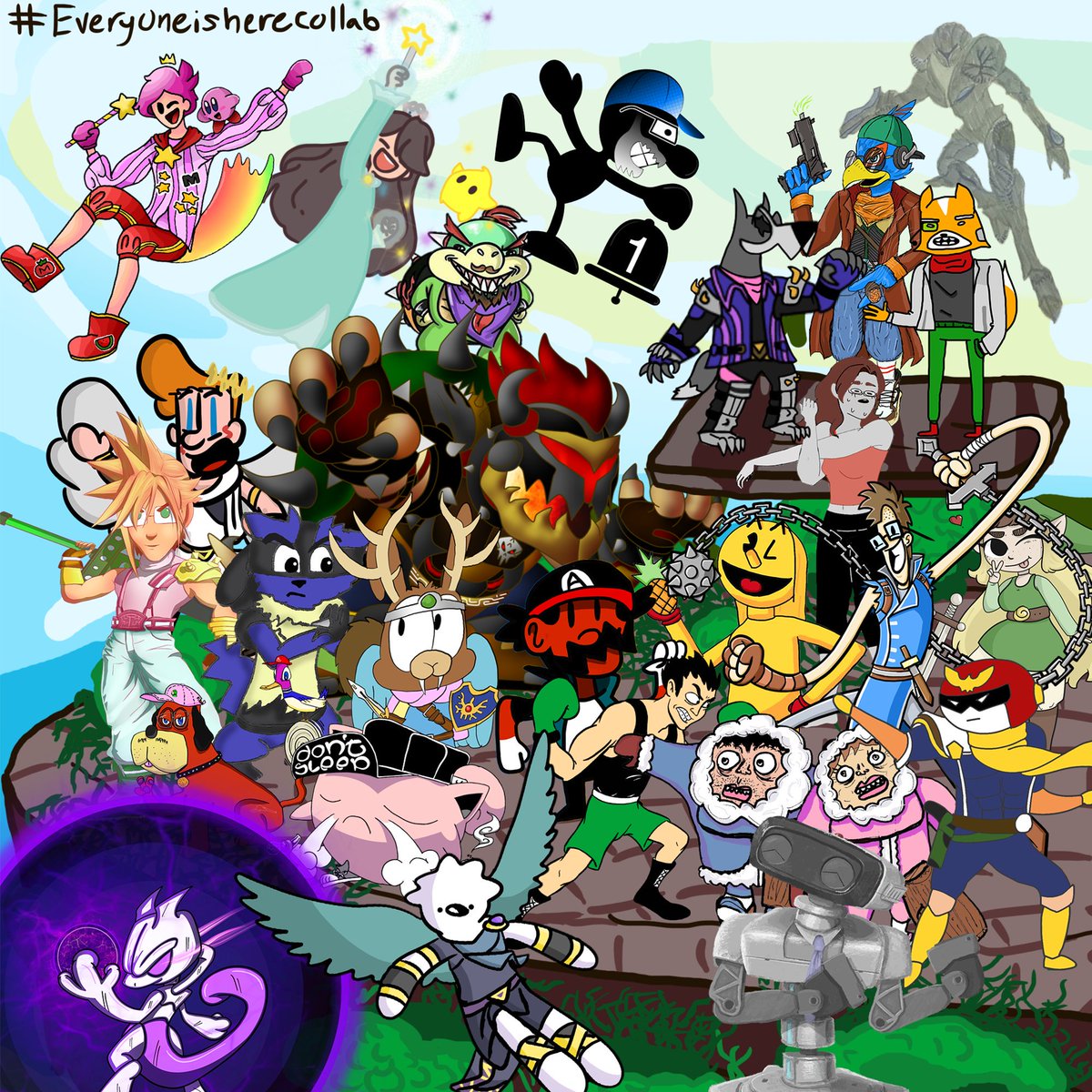 sdrakewebcomics's tweet photo. The Super Smash Bros. Ultimate Instagram Artist Collab! AKA the #EVERYONEISHERECOLLAB 
.
.
.
#collaboration #artistsofinstagram #digitalart #nintendo #cartoons #art #supersmashbrosultimate #artistsupportartists #artcollab #collab #artcollage #photoshop #artproject https://t.co/0zRGOWZPEZ