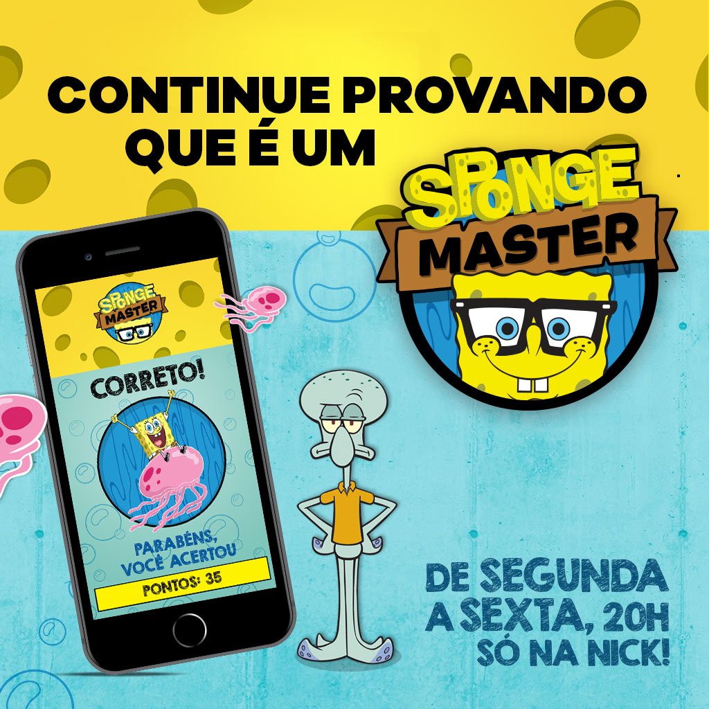 NickelodeonBR's tweet photo. A semana tá só começando e tem novidade boa no ar! 🤩 É hora de continuar sendo um #SpongeMaster em novo horário! 🏆🥇 Curta MUITO #BobEsponja e toda a Fenda do Biquíni de segunda a sexta, às 20h, na tela da Nick! 🌊📺 Marca a sua galera para eles saberem também! 🧡 https://t.co/Eh5fVz3YST