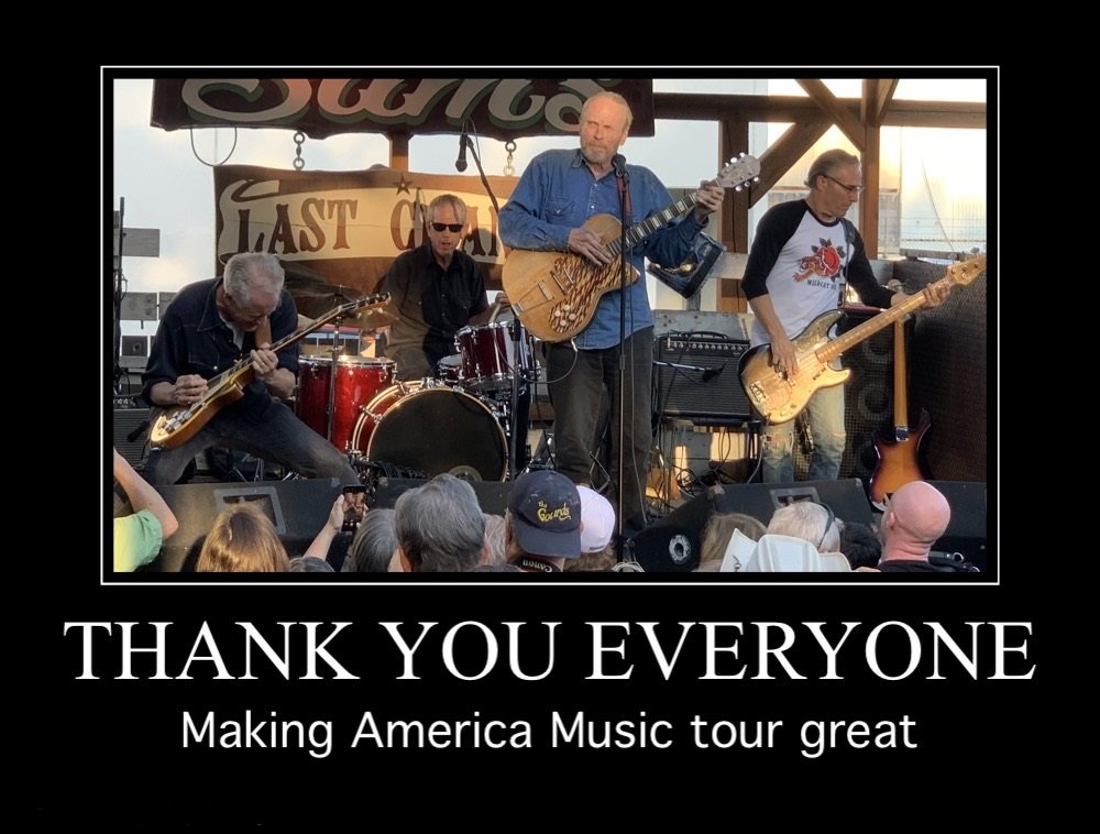 Thanks Everyone for the great tour.  Sadly the last night of show Phil succumbed to an illness which turned out to be walking pneumonia and had to be checked into the hospital.  He is much better and looks forward to coming home.