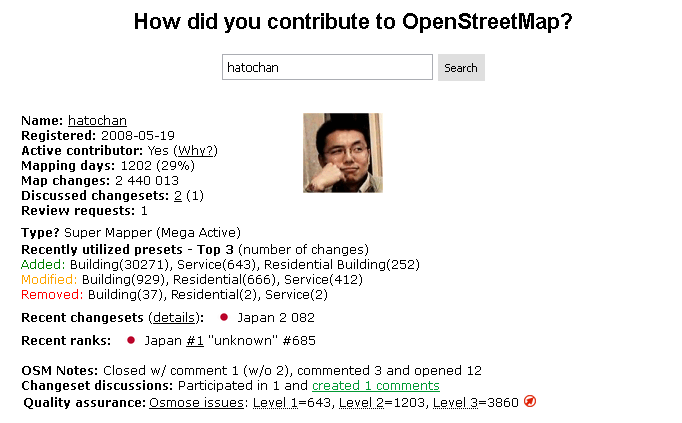hatochan's tweet photo. やっとOpenStreetMap Japan #1を獲得。これをやっていると他のことが全然できないけど、とりあえず次はLegend Mapperを目指そうっと。#osmj https://t.co/gJGLDhZ4Vj