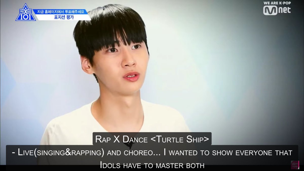During the "position evaluation", Jinhyuk wanted to pick rap but his mom wanted him to pick dance. (This season had 2 special "X" categories, one that combined vocal/dance + another that combined rap/dance).