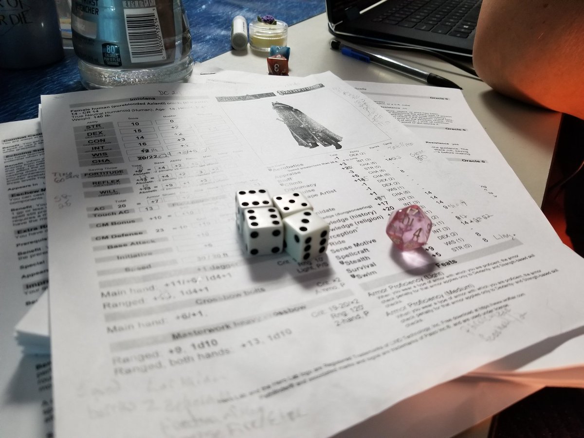 purplegnomling's tweet photo. Imiolana and the trusty dice that carried her through the Great Disintegration Duel of 4719 #AzlantOdyssey #RuinsofAzlant #Marathon6 #OAD #LikeABoss https://t.co/Rx1OiFxWHP