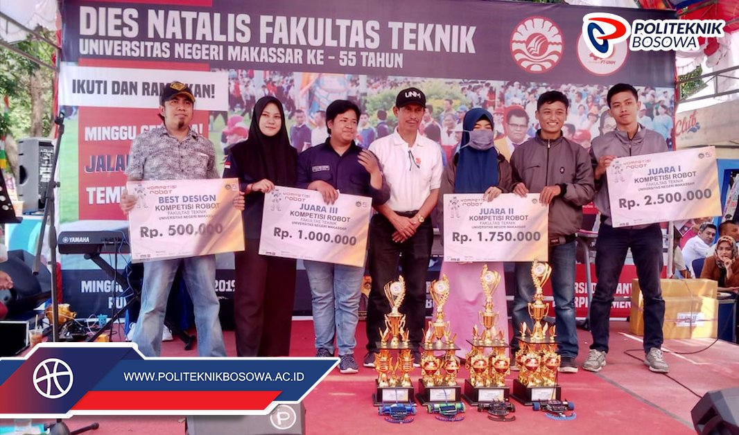 Politeknik Bosowa mendapat gelar juara 3 dan best design di ajang kompetisi robot Dies Natalis yang diadakan di Fakultas Teknik Negeri Makassar pada ulang tahunnya yang ke 55

#lomba #juara #politeknikbosowa #kompetisirobotmakassar