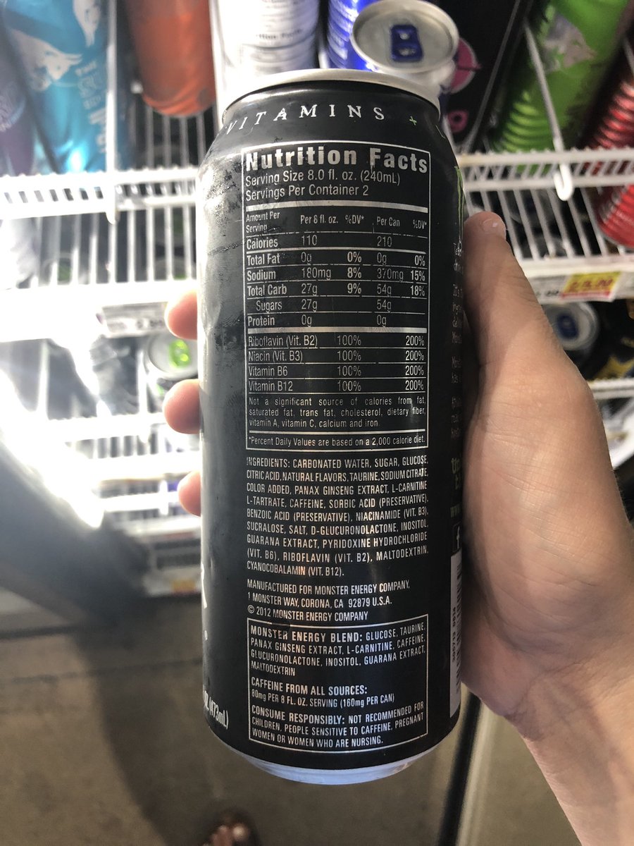 A monster has 160mg of caffeine per can. One monster is 40% of your daily recommended intake of caffeine (400mg). <a href="/KnightBio/">Nikki Knight</a>