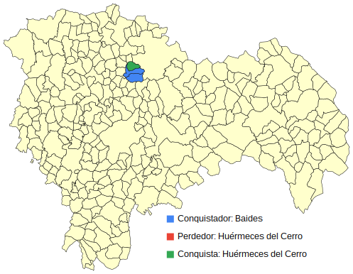 BotGuada's tweet photo. Semana 126: Baides ha conquistado Huérmeces del Cerro. Huérmeces del Cerro ha sido derrotado. Quedan 186 pueblos. https://t.co/Dm407ARvI2