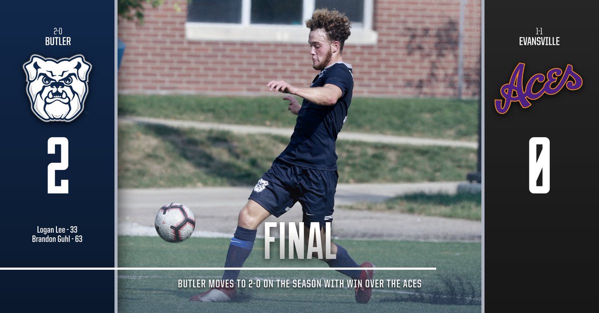 ButlerMSoccer's tweet photo. DAWGS WIN! Butler defeats Evansville, 2-0, behind goals from Lee and Guhl.
Up next: Butler travels to Marshall on Sept. 6 https://t.co/PQy1NQyoJp