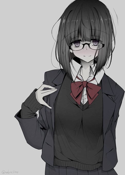 黒髪眼鏡キャラクターイラスト 黒髪メガネの女の子＿アニメキャライラスト - No: 24037643