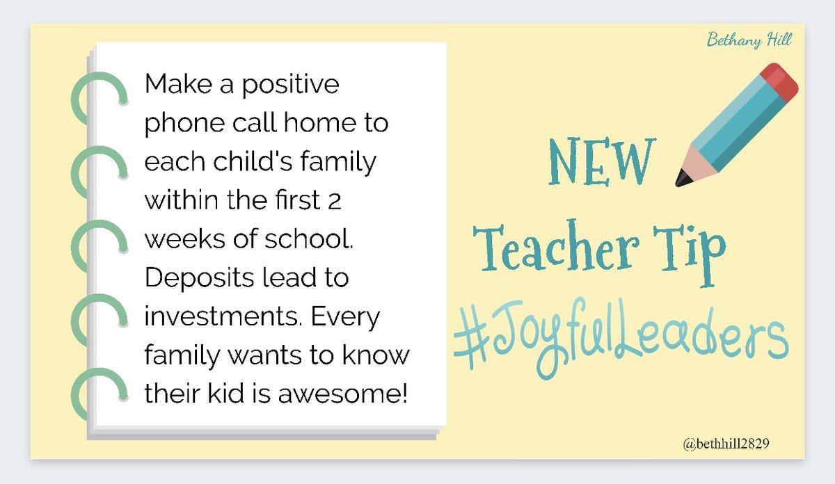 bethhill2829's tweet photo. NEW teacher tip! One of the most important things for a new teacher to know is the importance of strong home and school relationships. #JoyfulLeaders https://t.co/U8nC6PbFTa