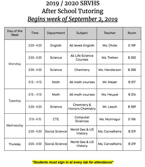 <a href="/WERSR/">San Ramon Valley HS</a> offers drop in tutoring starting tomorrow! Please see schedule at this link: tinyurl.com/y58secao
Thank you to <a href="/SrvhsA/">SRVHS_Academics</a> for providing the funding! <a href="/AnnMarieRosie/">Ann-Marie Walters</a> <a href="/AP_OHanley/">Olivia Hanley</a> <a href="/ElSrM_E/">M_e</a>