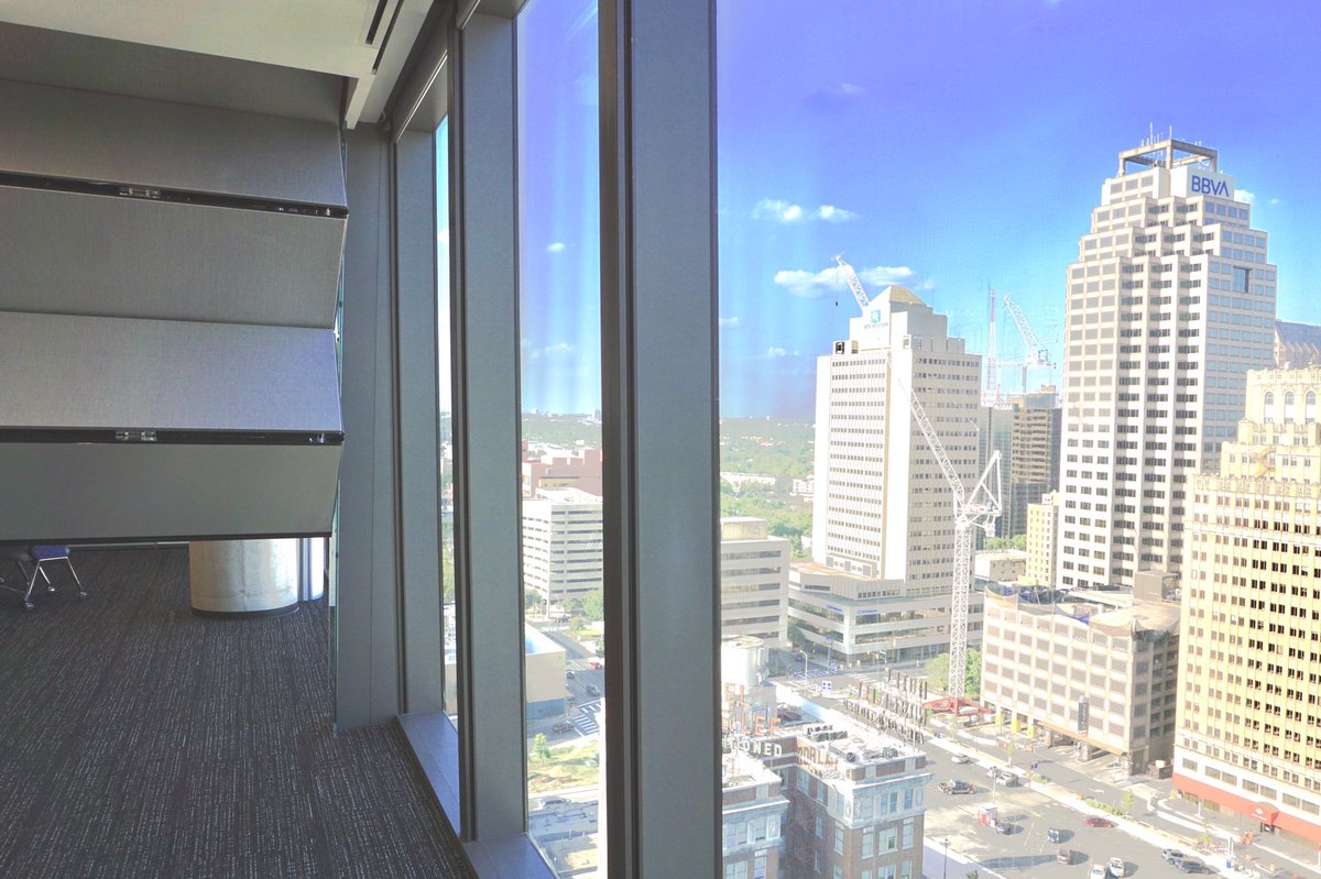 trw_fam's tweet photo. The view from the 15th floor in the new Frost Tower in downtown San Antonio! #skyfold #marmonmok #spawglass #flexiblespace #frosttower https://t.co/Fu2wxFVCgG